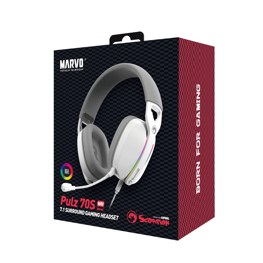 6932391933831 5 Auriculares Gamer | Marvo Pulz 70S HG9086 WH | USB | 7.1 Virtual | RGB | Blanco - Imagen 5