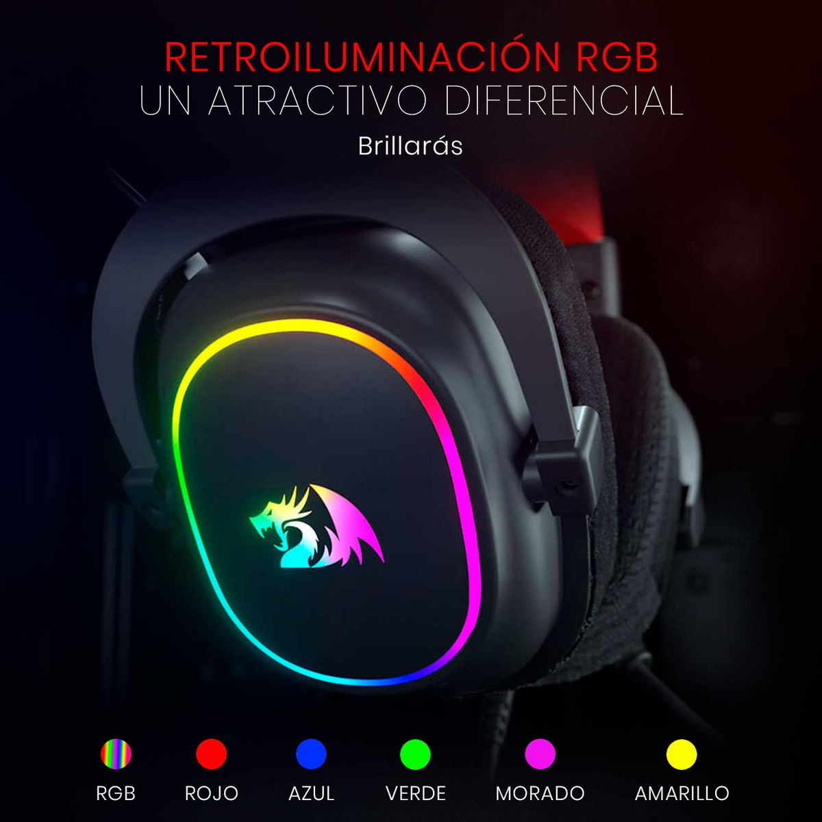 6950376705914 5 Auriculares Gamer | Redragon Zeus X H510-RGB | Negro | Sonido Envolvente 7.1 | Micrófono Extraíble | RGB | USB | PC y Consolas - Imagen 5