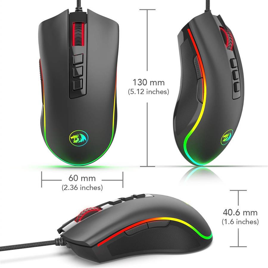 6950376750549 3 Mouse Gamer | Redragon Cobra M711 | Cable USB | 10 000 DPI | RGB | 7 Botones Programables - Imagen 3