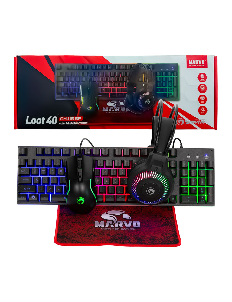 6932391935064 2 Combo Gamer 4 en 1 | Marvo Loot 40 (CM416-SP) | Teclado + Mouse + Auriculares + Mouse Pad | USB RGB - Imagen 2