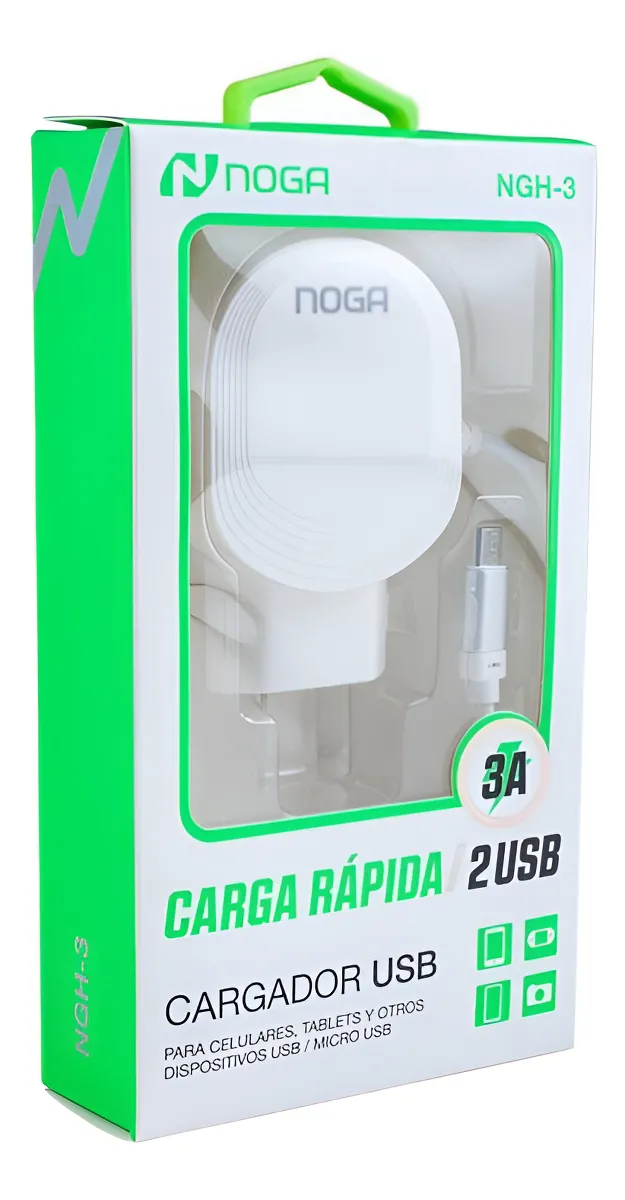 D_NQ_NP_2X_914636-MLA93517714761_092025-F Cargador de Celular Noga NGH-3C | 2 Puertos USB 3A + Cable Tipo-C | Carga Rápida ⚡📱 - Imagen 2