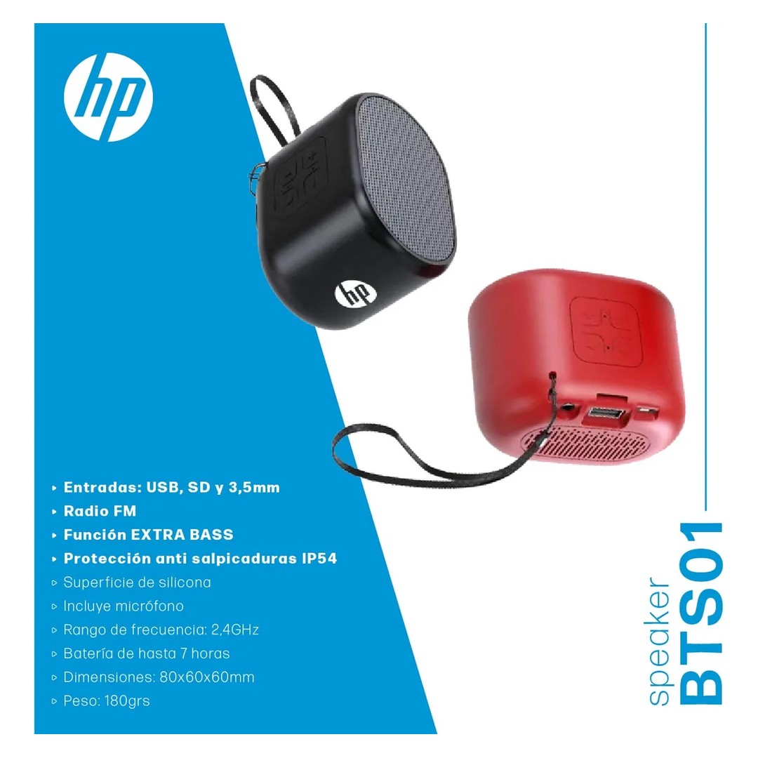 HP_BTS01_ROJO_01 Parlante Bluetooth HP BTS01 Negro | Inalámbrico Portátil Compacto - Imagen 3