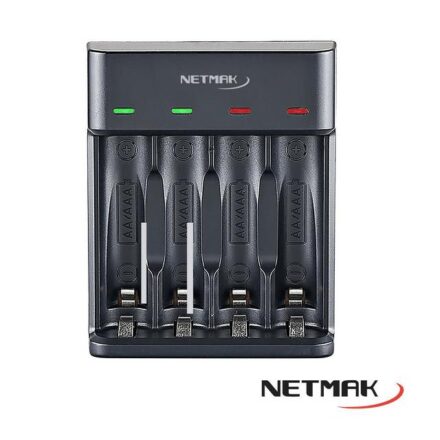Cargador de Pilas Netmak NM-CH4 | USB | Compatible con 4 Pilas AA y AAA 🔋⚡
