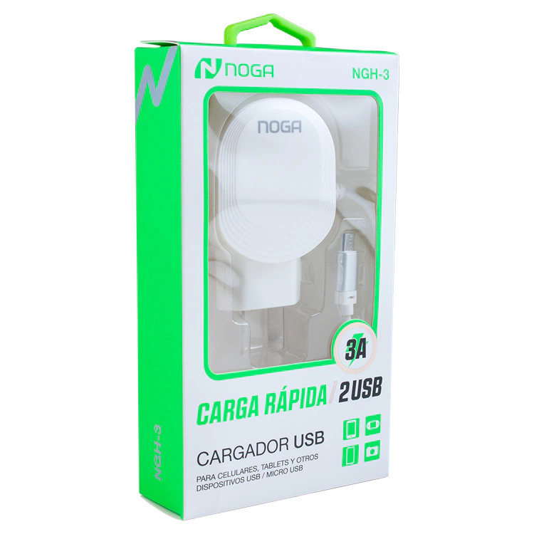 ngh-3-pack2020-12a093d0e161b9532e16996354358692-1024-1024 Cargador de Celular Noga NGH-3 | 2 Puertos USB 3A + Cable Micro USB | Carga Rápida ⚡📱 - Imagen 2