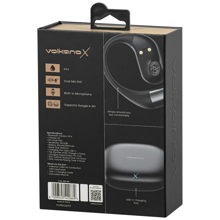 390898 Auriculares Bluetooth Volkano X O300 IPX4 Air Conduction OWS Noise Cancelling | VXO-300-BK - Imagen 4