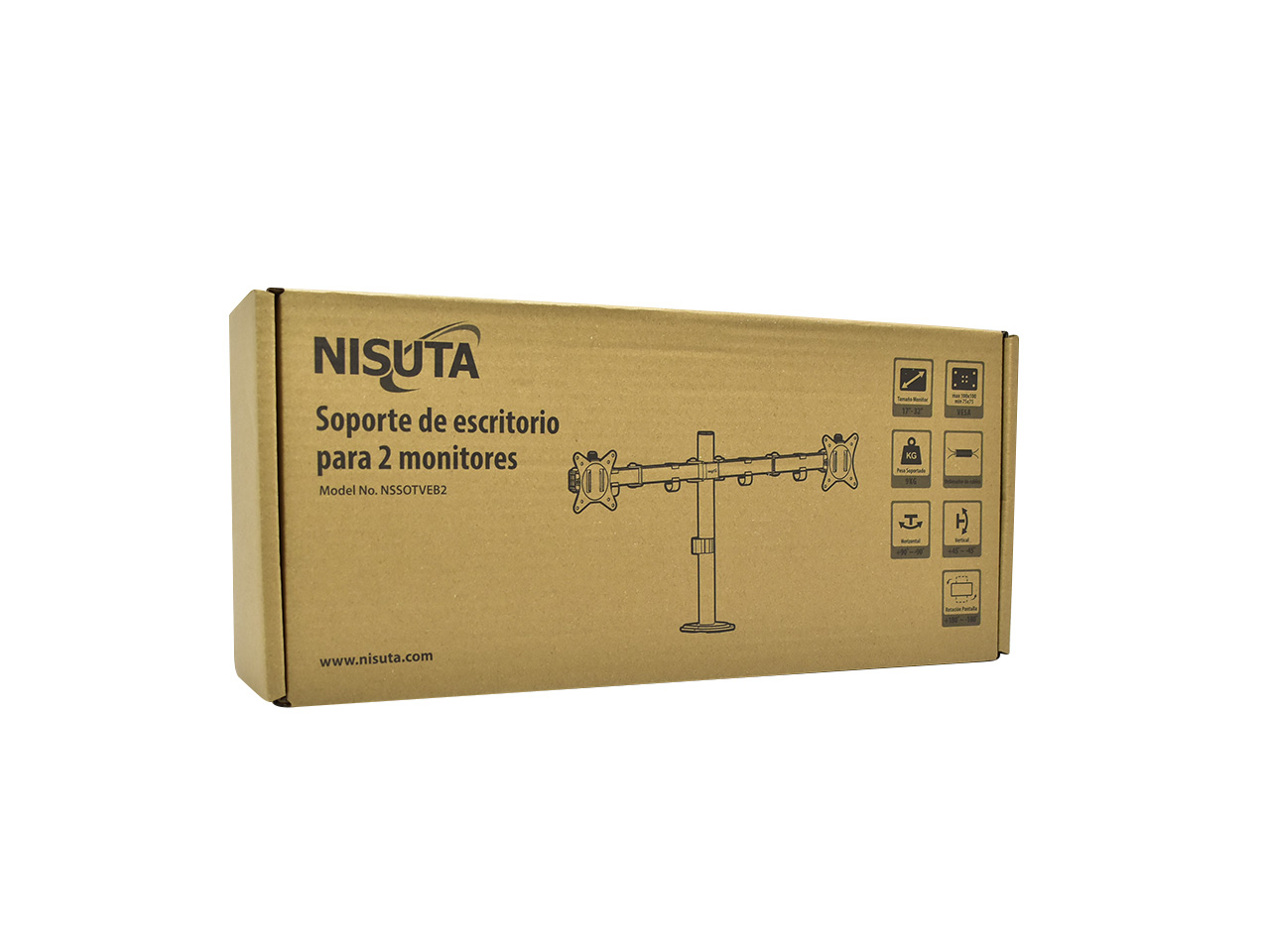 4 (1) Soporte Doble Monitor/TV Nisuta 17-32" Escritorio | 9kg c/u | VESA 75/100 | NSSOTVEB2 - Imagen 4
