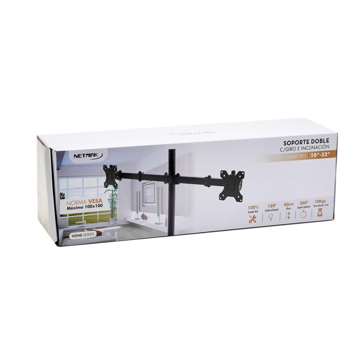 Netmak soporte escritorio 2 monitores 10 A 32 NM-ST18 2 Soporte Doble Monitor Netmak NM-ST18 10”–32” | 10kg c/u | VESA 75/100 | Prensa Escritorio | 360° - Imagen 2