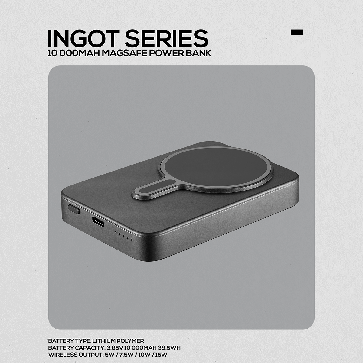 VKX-9031-GM-7 Cargador Portátil Volkano Power Bank Ingot MagSafe 10000mAh Wireless Plateado | VK-9021-BK - Imagen 8
