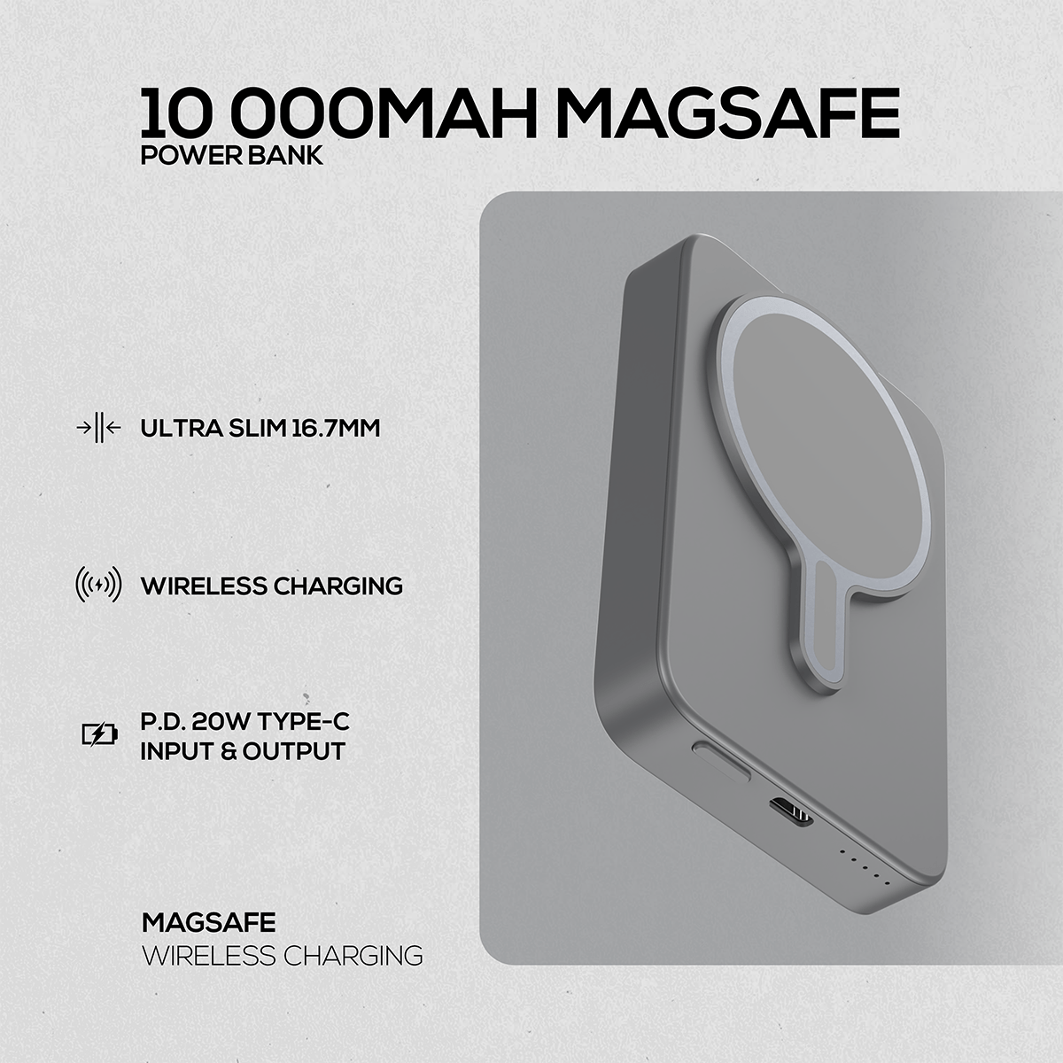 VKX-9031-GM-8 Cargador Portátil Volkano Power Bank Ingot MagSafe 10000mAh Wireless Plateado | VK-9021-BK - Imagen 9