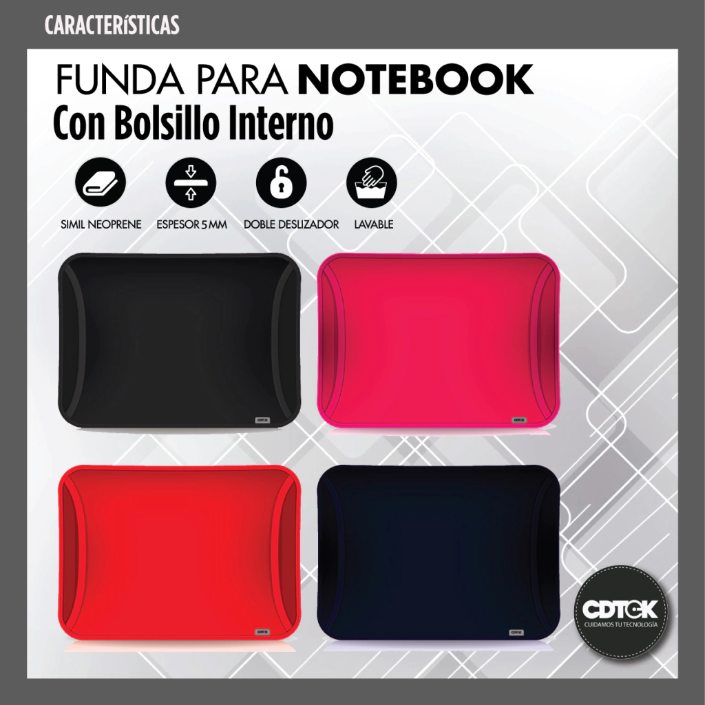 fundas-bolsillo-ml-7535ad0d4bdb22f2cc17062828216081-1024-1024 Funda para Notebook CDTEK 15.6” Negra | Neoprene con Bolsillo | Doble Cierre - Imagen 5