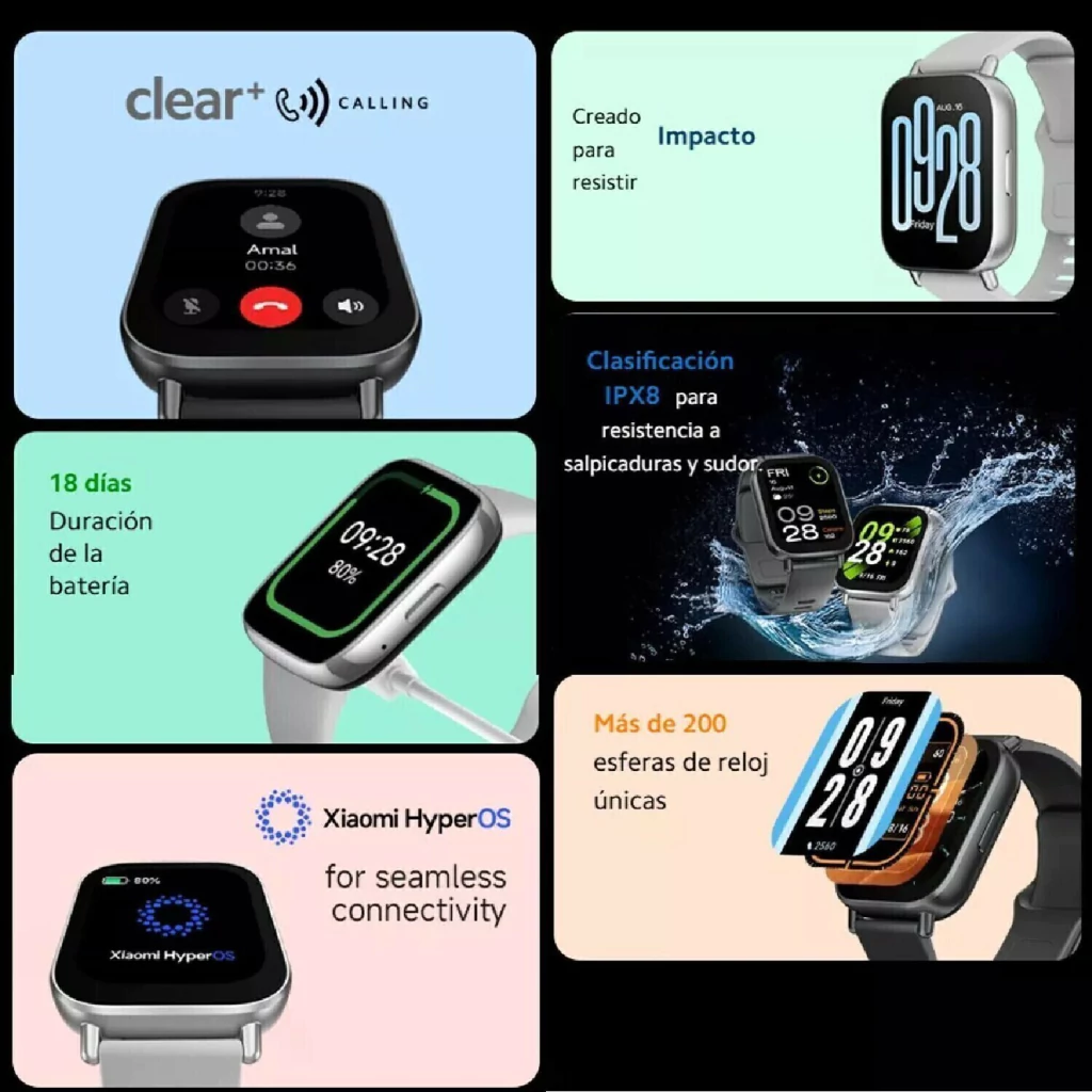 huyf87g98hoibjkhviyg87t-8171fb7e69ecdff89917332770292354-1024-1024 Reloj Smartwatch Xiaomi Redmi Watch 5 Active Plateado Matte | Llamadas BT | 2" | 5ATM | BHR8790GL - Imagen 7