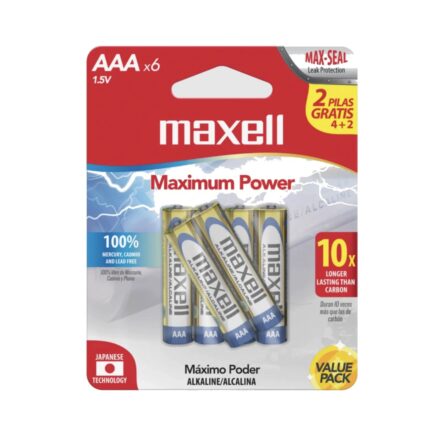 Pilas Maxell Alcalinas AAA (LR03) 1.5V | Blister x6 (4+2) | Leak Resistant Pilas Maxell Alcalinas AAA (LR03) 1.5V | Blister x6 (4+2) | Leak Resistant