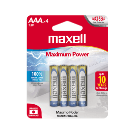 Pilas Maxell Alcalinas AAA (LR03) 1.5V | Blister x4 | Leak Resistant