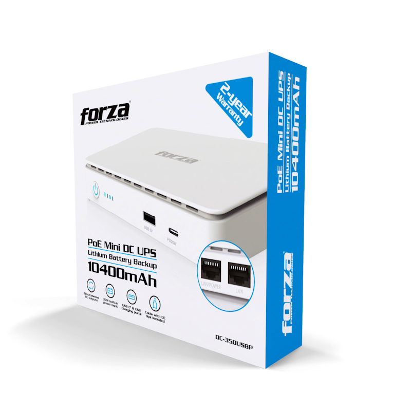 DC-350USBP_Box_01 Mini UPS PoE Forza DC-350USBP 35W 10400mAh USB-C PD 20W - Imagen 3