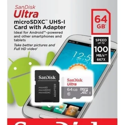 sandisk ultra microsdxc 64gb uhs i u1 v10 100mb/s con adaptador