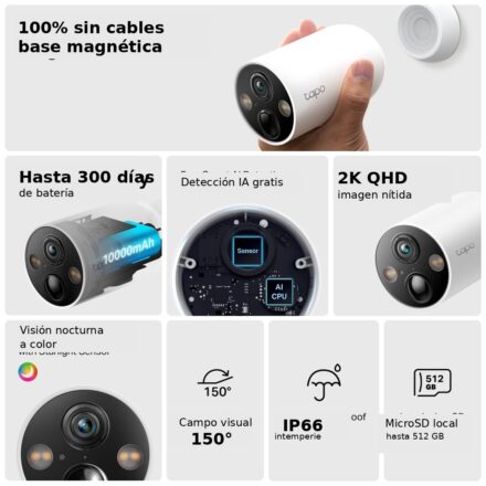 cámara tp link tapo c425 wifi batería 2k exterior