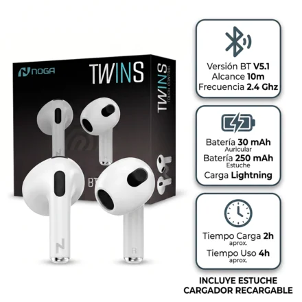 auriculares cel inalámbrico noga bluetooh ng btwins 28 n twins pro 2 negros
