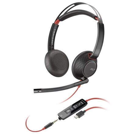 Auricular con Micrófono Poly Blackwire 5220 USB-C + Conector de 3,5 mm + Adaptador USB-C/A -8X231AA