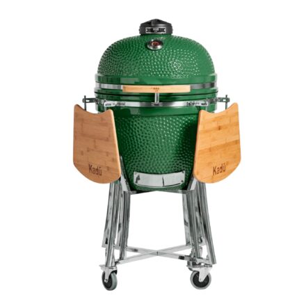 Parrilla Kamado Bbq Grill Kadu K21 Ahumador Ceramico Verde con funda