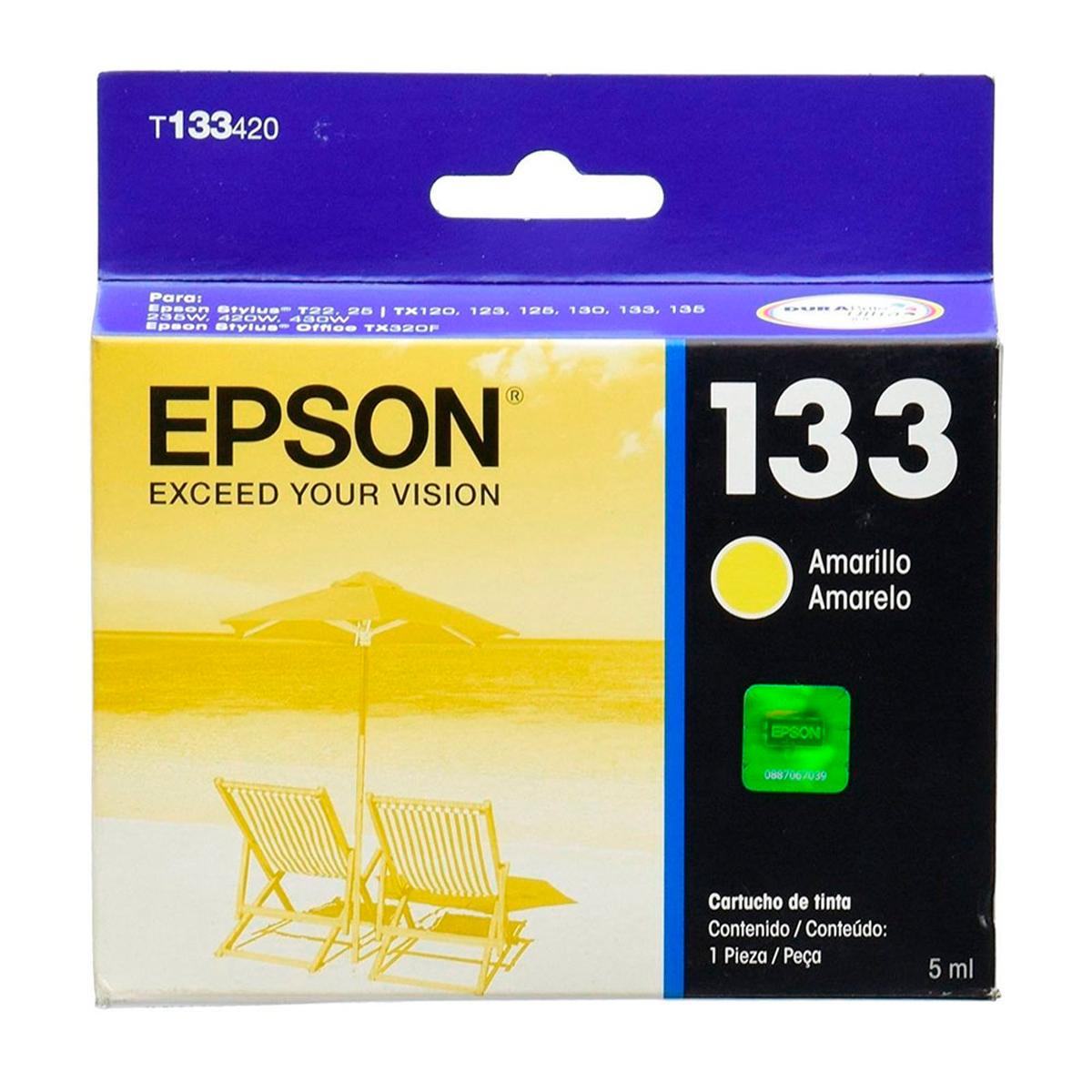 Cartucho Epson T133 Amarillo T22/tx120/ Tx130 8ml T13342 /vc Cartucho Epson T133 Amarillo T22/tx120/ Tx130 8ml T13342 /vc