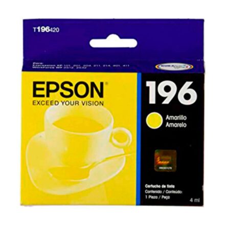 Cartucho De Tinta Epson 196, Color Amarillo, 4 Ml Cartucho De Tinta Epson 196, Color Amarillo, 4 Ml